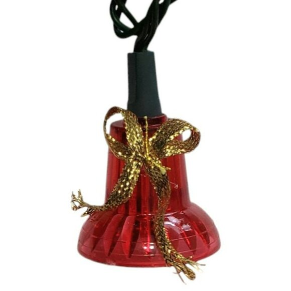 10 VTG Christmas Bell String Light Cover Replacement Red Gold Bow Craft Ornament - Picture 2 of 8